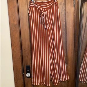 Orange and white pinstripe pants